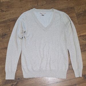 Banana Republic Champagne Lurex Metallic V-Neck Pullover Sweater